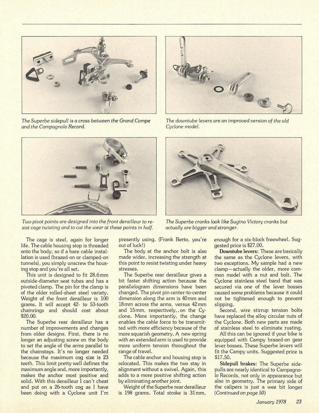 <------ Bicycling Magazine 01-1978 ------> The SunTour Superbe Group
