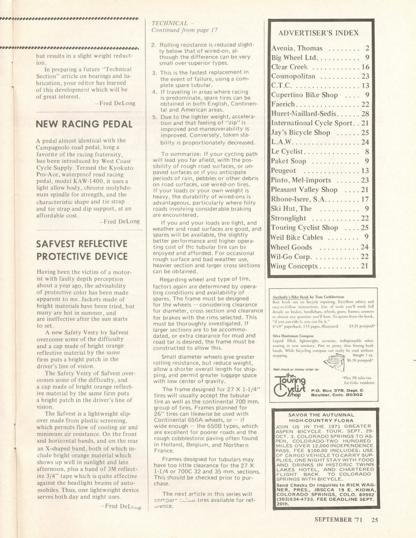 <------ Bicycling Magazine 09-1971 ------> The Custom Bicycle - Part 3 - Selection Of Wheels