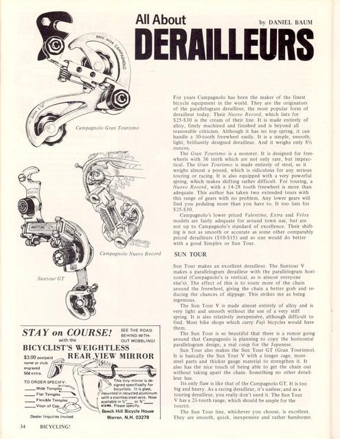 <------ Bicycling Magazine 05-1973 ------> All About Derailleurs