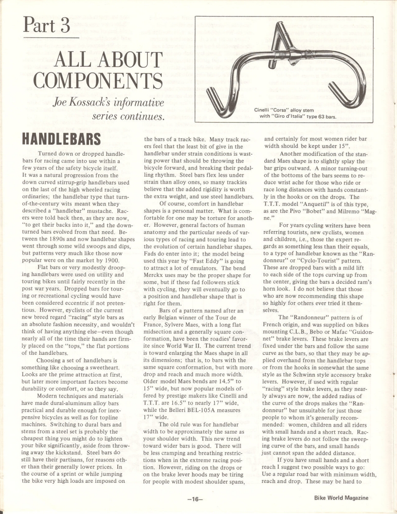 <---------- Bike World 10-1973 ----------> All About Components - Part 3 - Handlebars / Stems