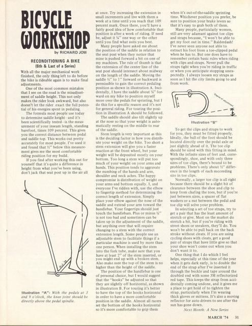 <------ Bicycling Magazine 03-1974 ------> Reconditioning A Bike - Part 6