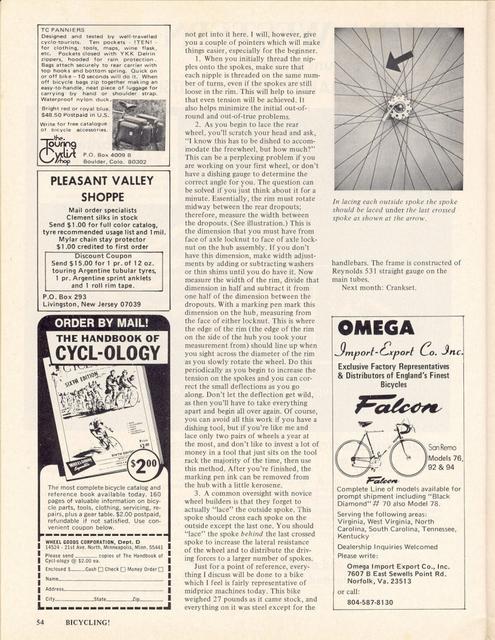 <------ Bicycling Magazine 04-1974 ------> Lightening Your Bike - Part 1