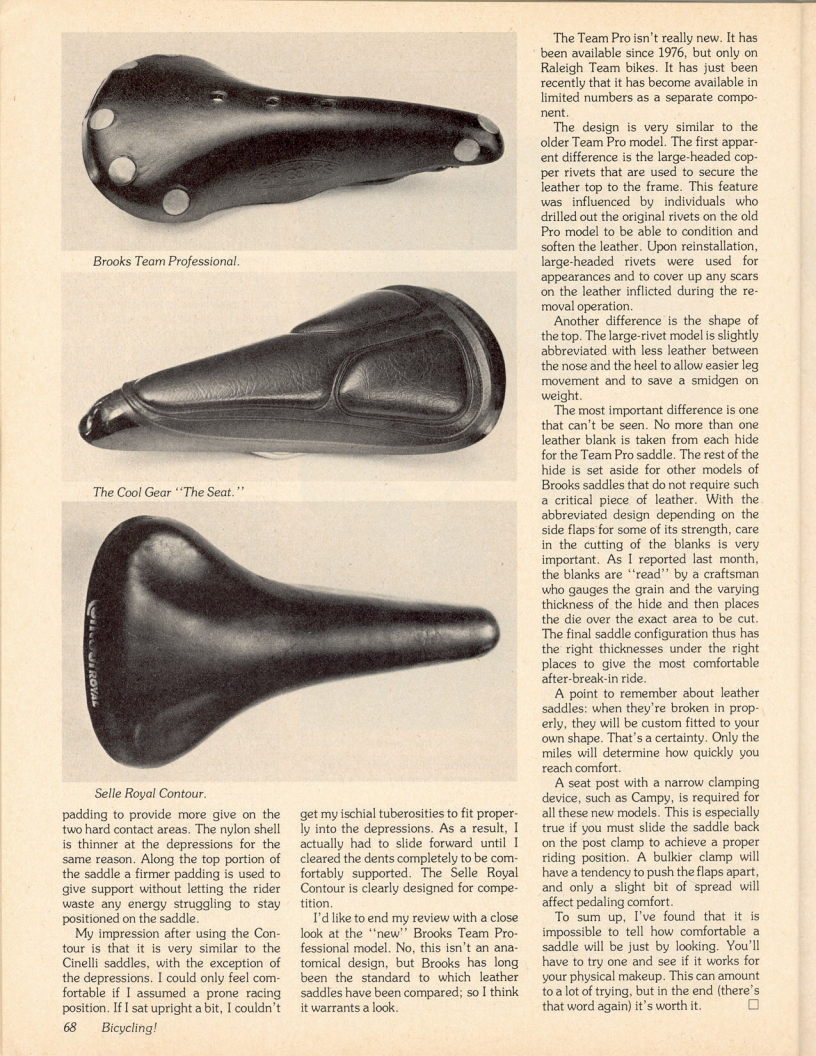 <------ Bicycling Magazine 03-1978 ------> Saddles - Part 2
