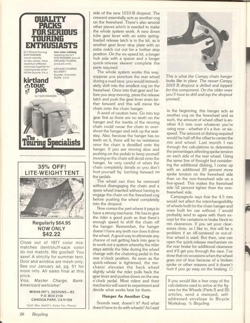 <------ Bicycling Magazine 07-1978 ------> Wheel Equipment - Part 3