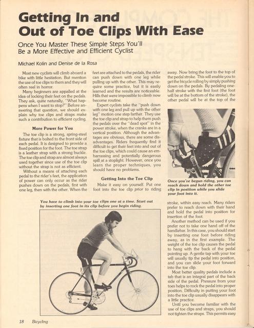 <------ Bicycling Magazine 01-1980 ------> Getting In And Out Of Toe Clips With Ease