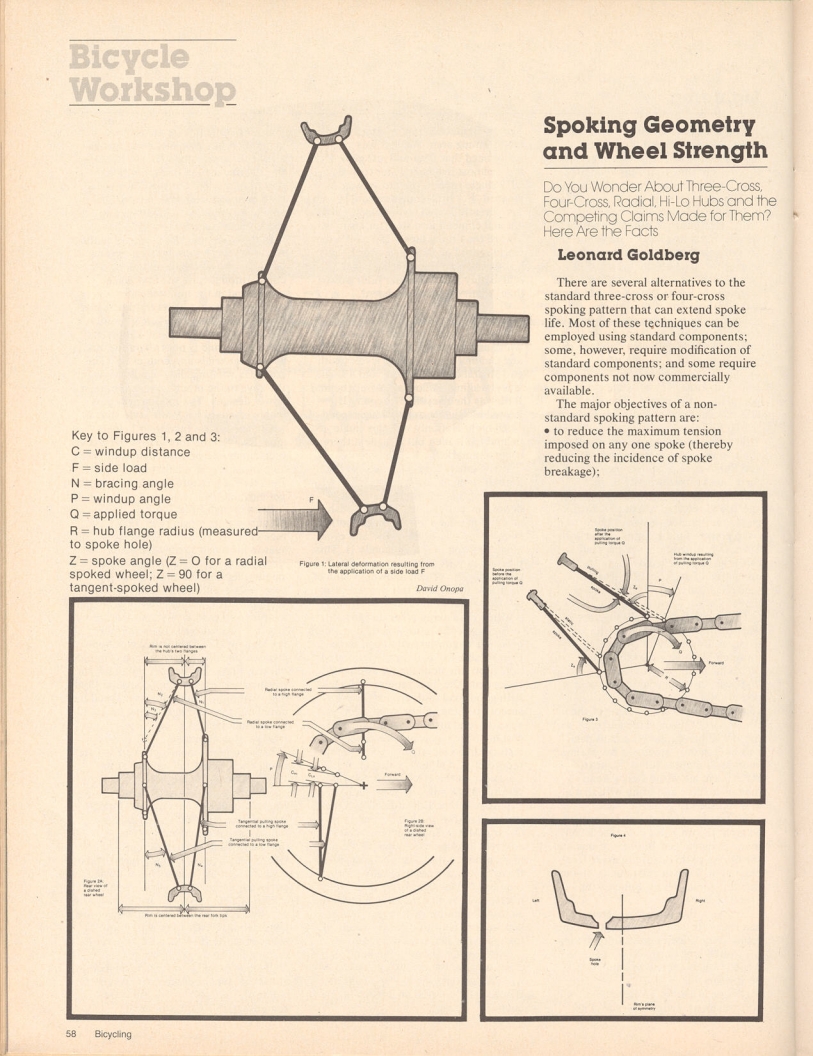 <------ Bicycling Magazine 10-1980 ------> Spoking Geometry And Wheel Strength
