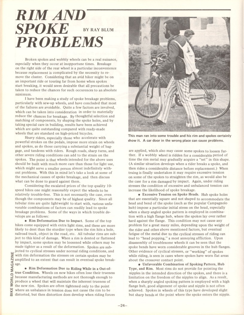 <---------- Bike World 04-1972 ----------> Rim And Spoke Problems