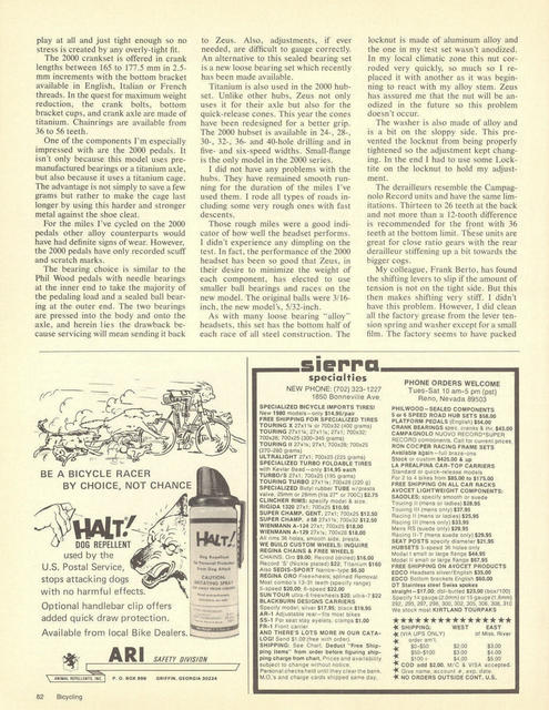 <------ Bicycling Magazine 07-1980 ------> A Review Of Zeus 2000 Components