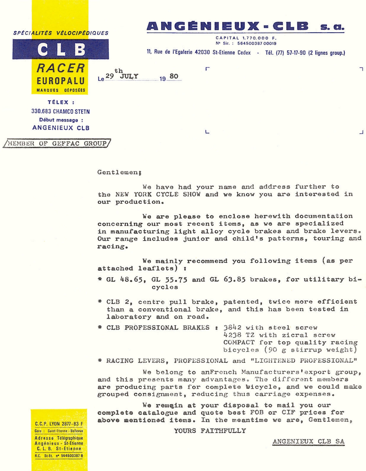 CLB - Angenieux cover letter (07-29-1980)