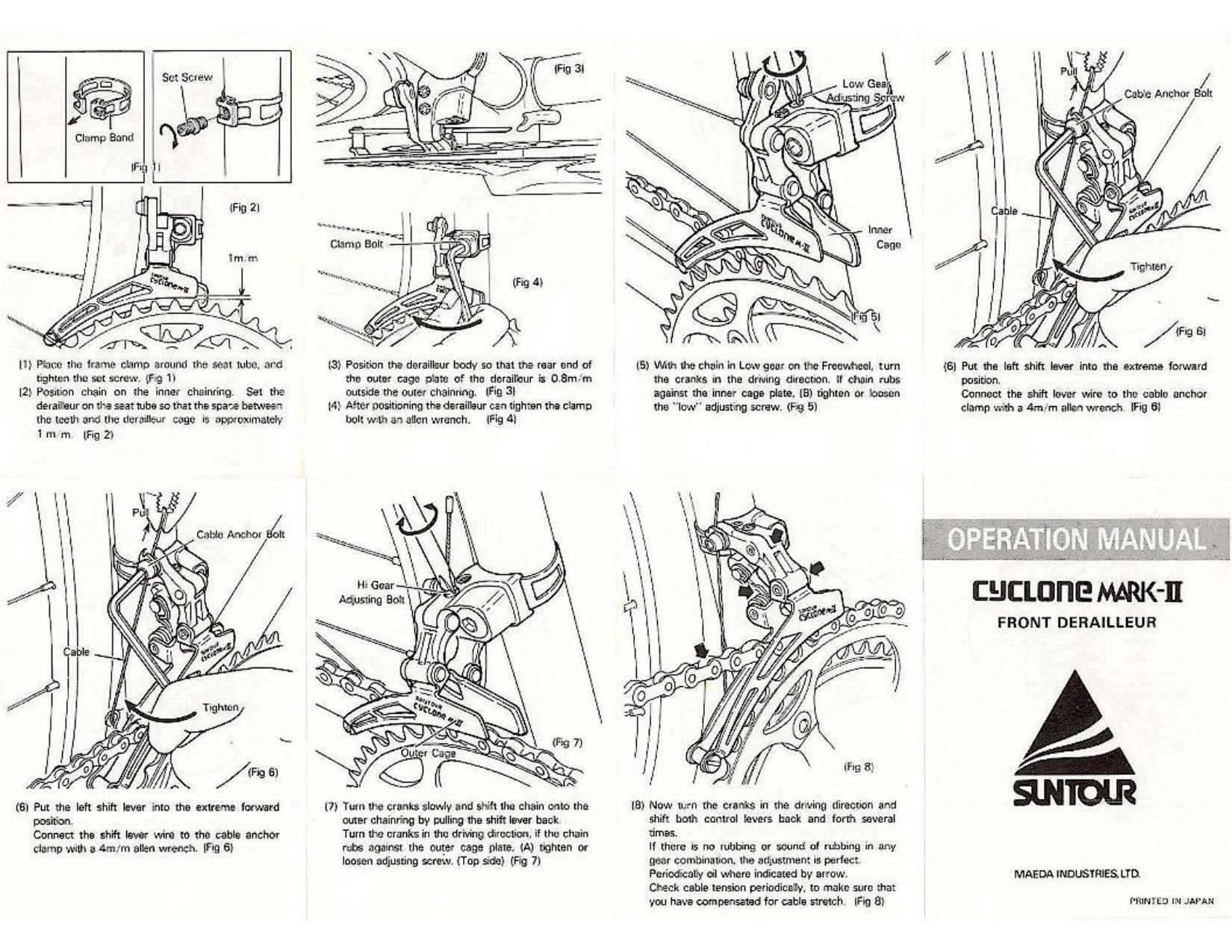SunTour Cyclone Mark II front derailleur operations manual (1984)