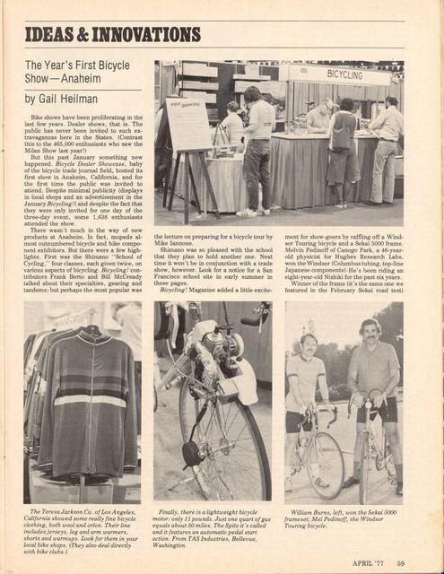 <------ Bicycling Magazine 04-1977 ------> 1977 Anaheim Bicycle Dealer Showcase