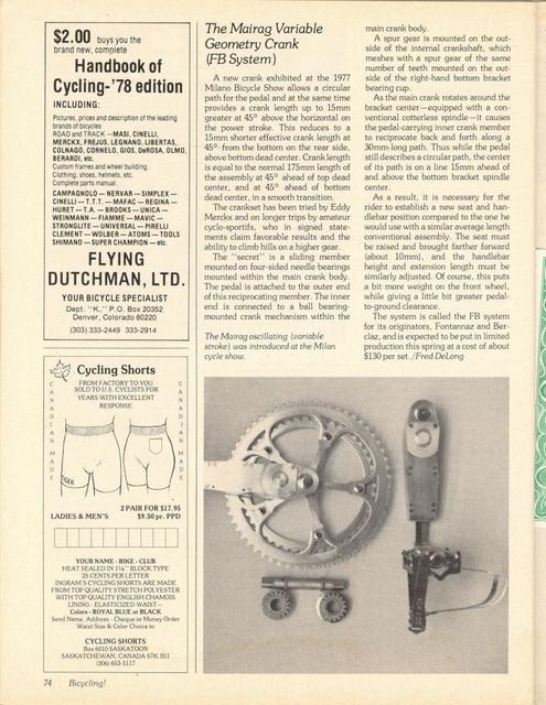<------ Bicycling Magazine 02-1978 ------> 1977 Milan Bicycle Show