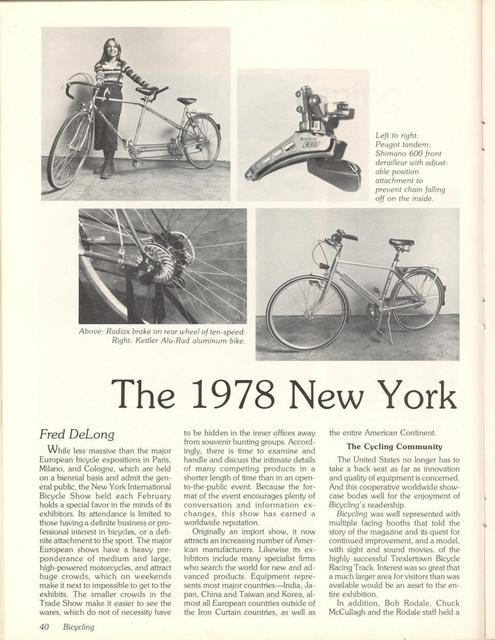 <------ Bicycling Magazine 05-1978 ------> 1978 New York City Cycle Show