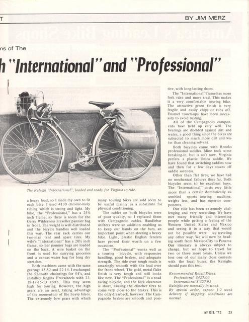 <------ Bicycling Magazine 04-1972 ------> Raleigh International / Professional