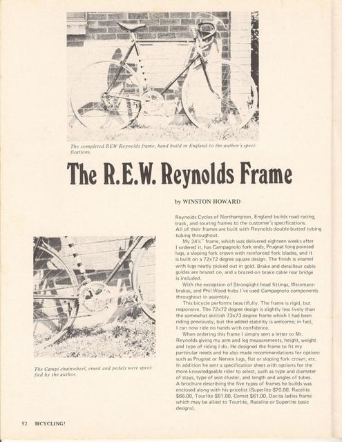 <------ Bicycling Magazine 08-1972 ------> R.E.W. Reynolds