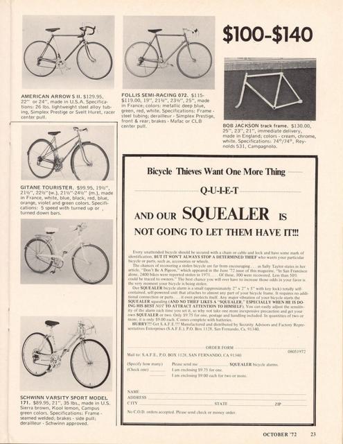 <------ Bicycling Magazine 10-1972 ------> 1972 Bicycle Showcase