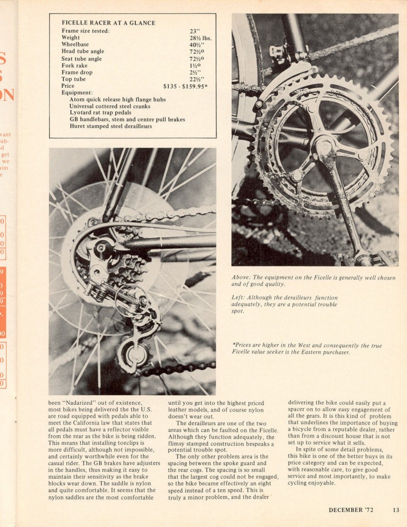 <------ Bicycling Magazine 12-1972 ------> Ficelle Racer