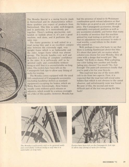 <------ Bicycling Magazine 12-1972 ------> Mondia Special