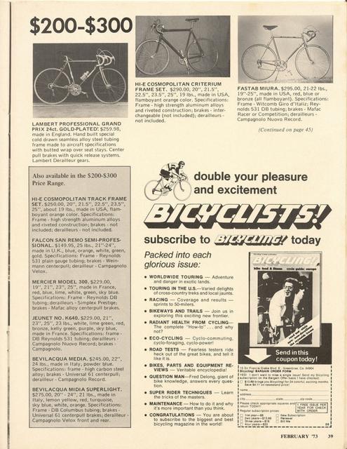 <------ Bicycling Magazine 02-1973 ------> 1973 Bicycle Showcase
