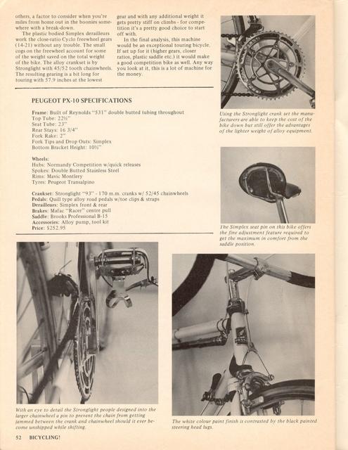 <------ Bicycling Magazine 03-1973 ------> Peugeot PX-10