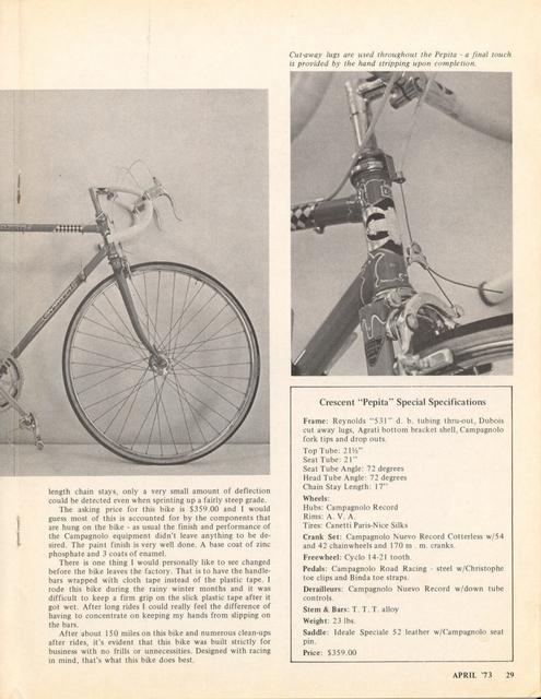 <------ Bicycling Magazine 04-1973 ------> Crescent Pepita Special