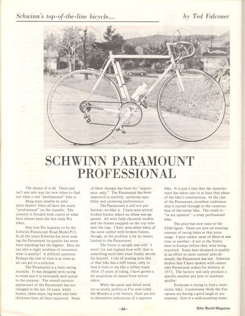 <---------- Bike World 04-1973 ----------> Schwinn Paramount Professional