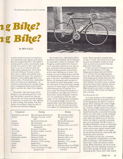 <------ Bicycling Magazine 06-1973 ------> Hetchins Racing / Touring