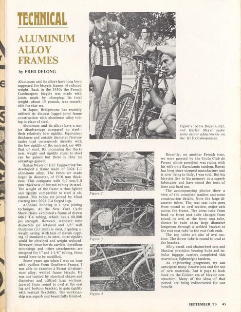 <------ Bicycling Magazine 09-1973 ------> Aluminum Alloy Frames