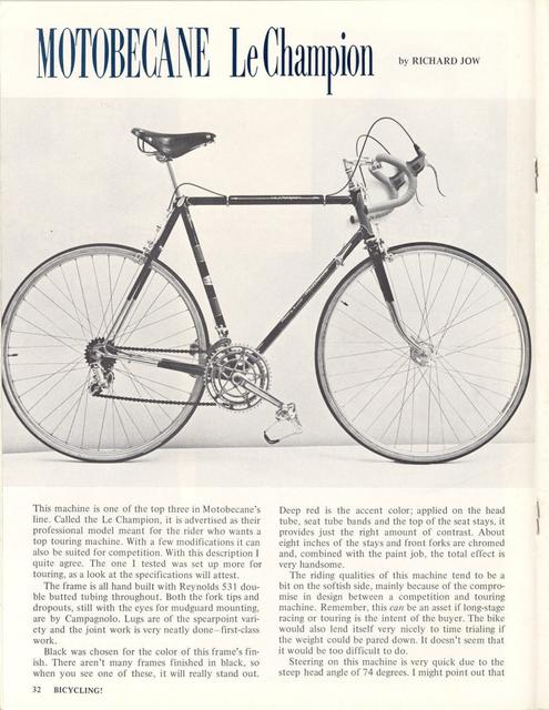 <------ Bicycling Magazine 10-1973 ------> Motobecane Le Champion