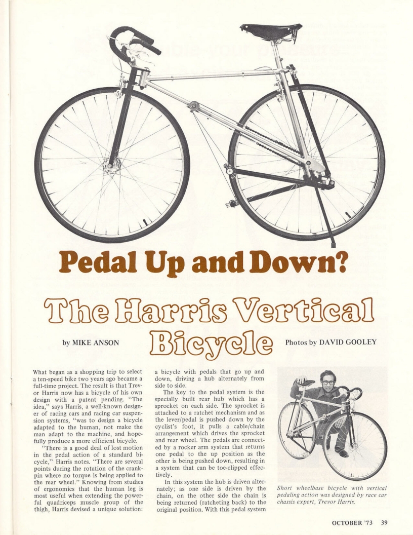 <------ Bicycling Magazine 10-1973 ------> Harris Vertical Bike