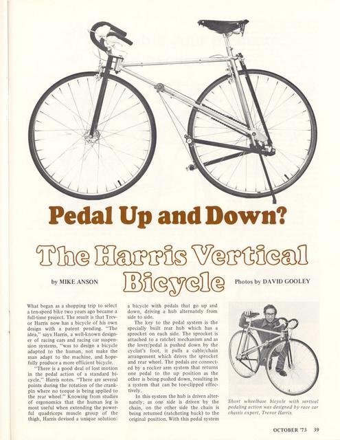<------ Bicycling Magazine 10-1973 ------> Harris Vertical Bike