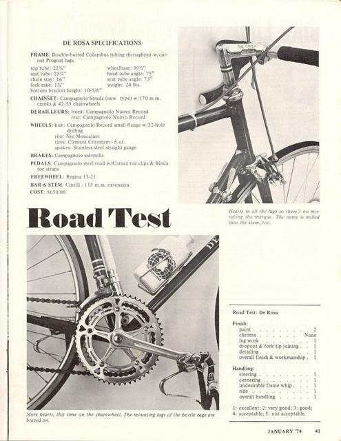 <------ Bicycling Magazine 01-1974 ------> De Rosa