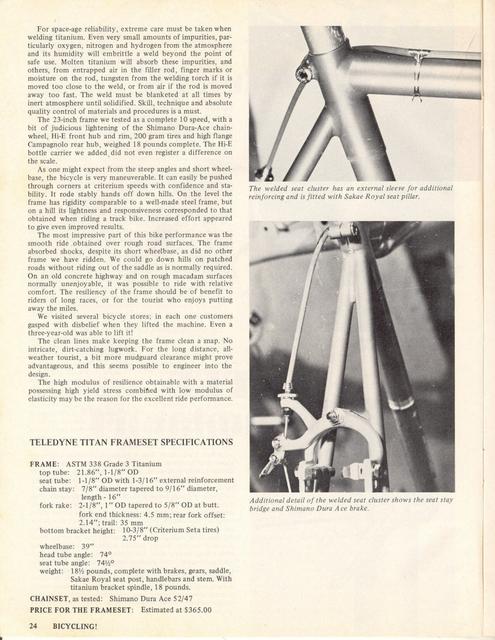 <------ Bicycling Magazine 03-1974 ------> Teledyne Titan