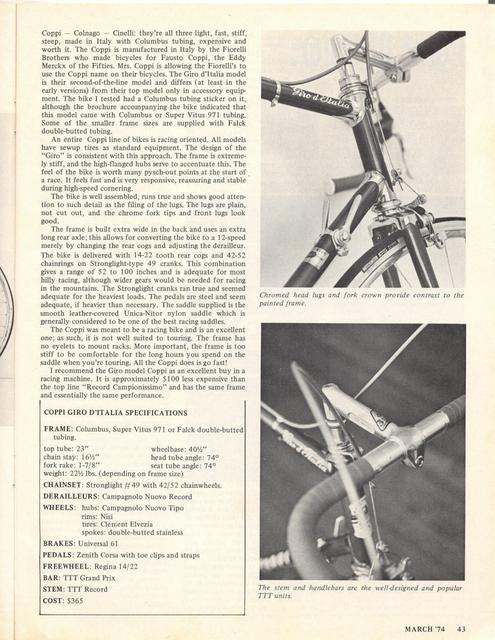 <------ Bicycling Magazine 03-1974 ------> Coppi Giro d’Italia