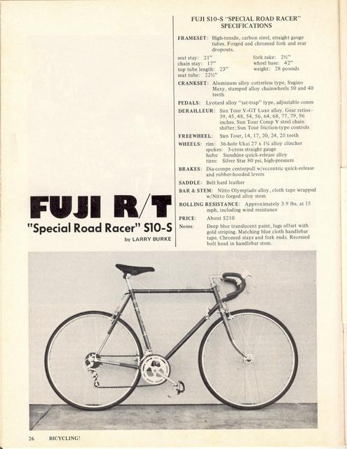 <------ Bicycling Magazine 07-1974 ------> Fuji S10-S Special Road Racer