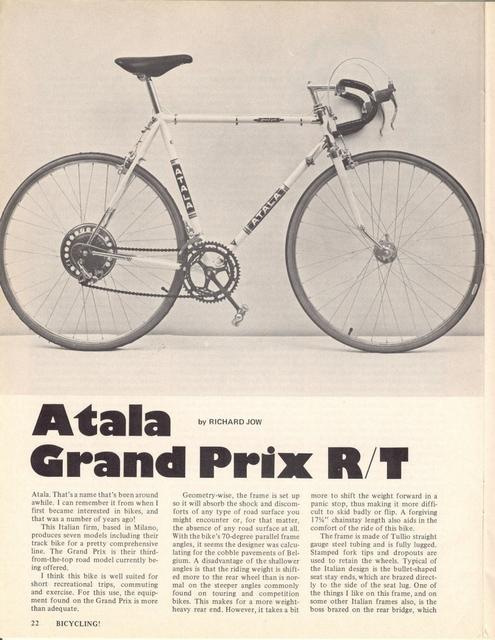 <------ Bicycling Magazine 09-1974 ------> Atala Grand Prix