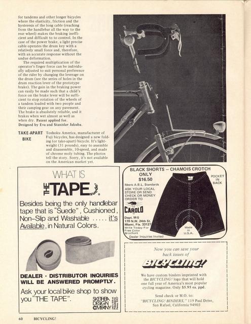 <------ Bicycling Magazine 11-1974 ------> Fuji Take-Apart Bike