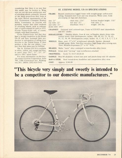 <------ Bicycling Magazine 12-1974 ------> St. Etienne US-10