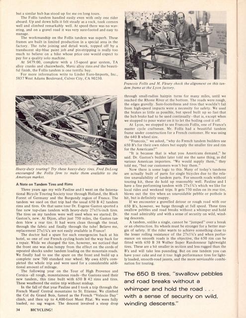 <------ Bicycling Magazine 06-1975 ------> Follis Tandem