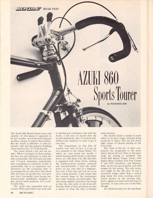 <------ Bicycling Magazine 06-1975 ------> Azuki 860 Sports Tourer
