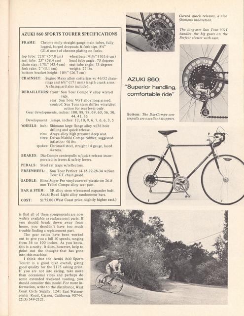 <------ Bicycling Magazine 06-1975 ------> Azuki 860 Sports Tourer