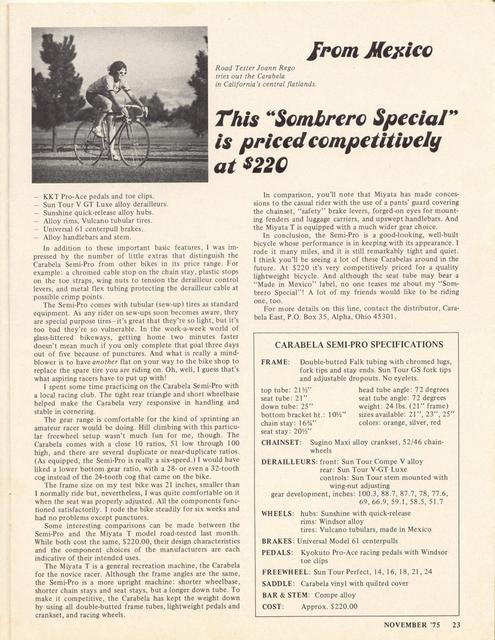 <------ Bicycling Magazine 11-1975 ------> Carabela Semi Pro