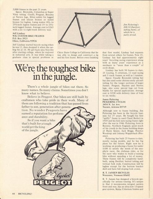 <------ Bicycling Magazine 11-1975 ------> American Frame Builders