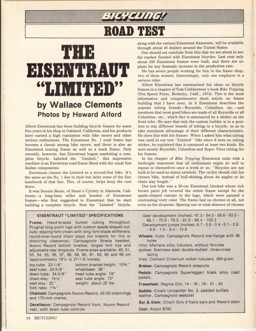 <------ Bicycling Magazine 04-1976 ------> Eisentraut Limited