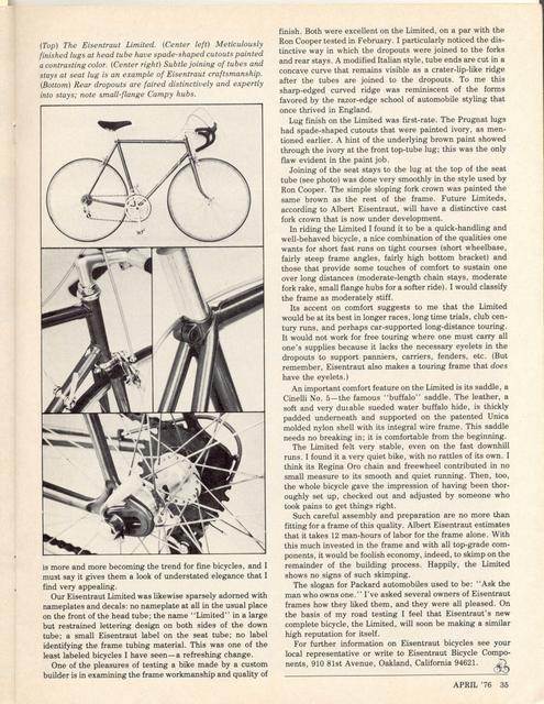 <------ Bicycling Magazine 04-1976 ------> Eisentraut Limited
