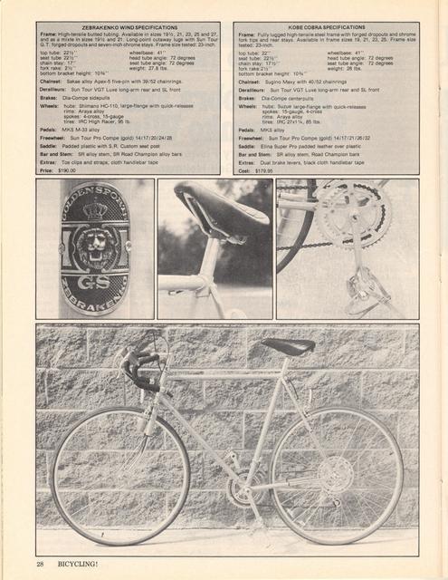 <------ Bicycling Magazine 09-1976 ------> Special Kobe Cobra / Zebrakenko Wind