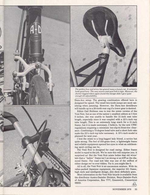 <------ Bicycling Magazine 11-1976 ------> Austro Daimler Vent Noir