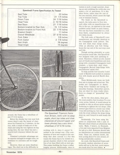 <---------- Bike World 11-1976 ----------> Speedwell Titanium Track