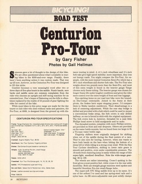 <------ Bicycling Magazine 12-1976 ------> Special Centurion Pro-Tour