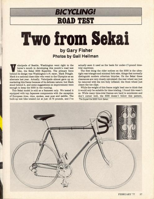 <------ Bicycling Magazine 02-1977 ------> Sekai 2500 Grand Tour / 5000 Superlite
